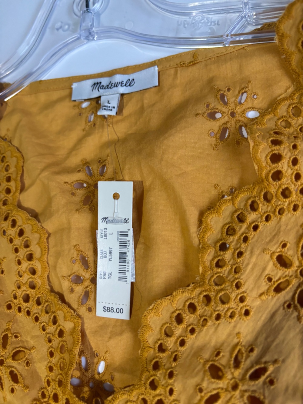 Madewell Scalloped Eyelet Wrap Top Mustard Yellow Peplum Side Tie NWT - Large - Picture 6 of 8